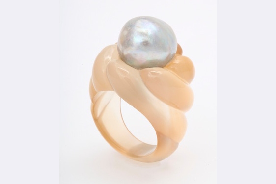 Carved Agate and Natural Pearl Ring by Suzanne Belperron, Paris
