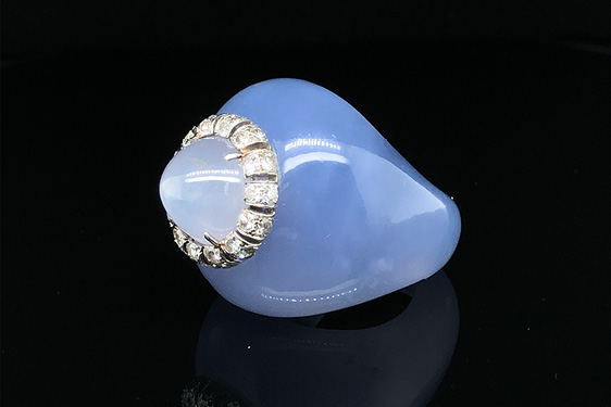 Blue Chalcedony, Diamond and Star Sapphire Ring by Suzanne Belperron, Paris