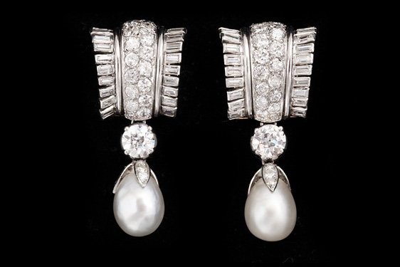 Natural Pearl and Diamond Earrings by Suzanne Belperron, Paris