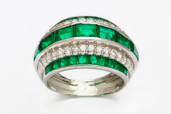 Carved Emerald and Diamond Ring