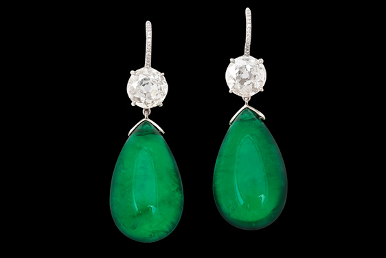 Emerald and Diamond Pendent Earrings