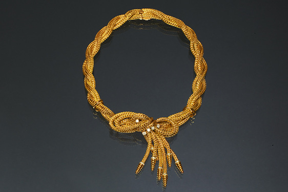 Woven Gold and Diamond Necklace by Marshak, Paris