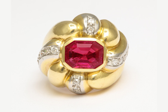 Ruby and Diamond Ring in Gold by Suzanne Belperron. Circa 1945