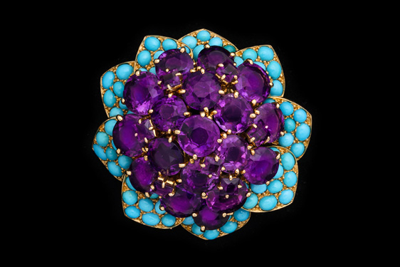 Amethyst and Turquoise Brooch by Cartier, Paris
