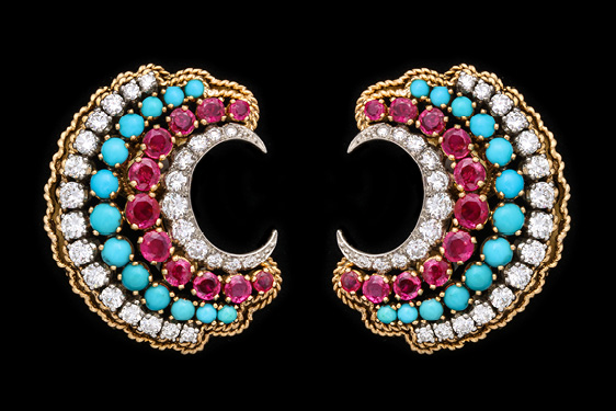 Ruby, Diamond and Turquoise Earrings