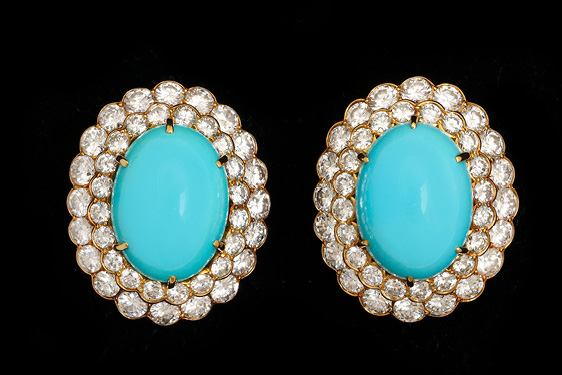 Turquoise and Diamond Earrings by Cartier, Paris