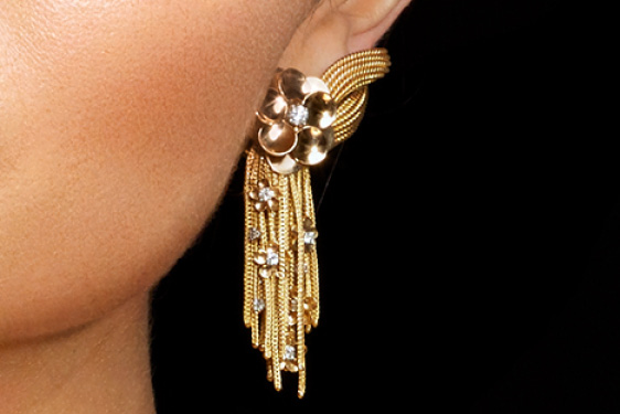 Diamond and Gold Fringe Earrings. Circa 1950