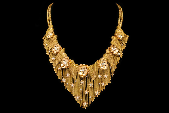 Diamond and Gold Fringe Necklace. Circa 1950