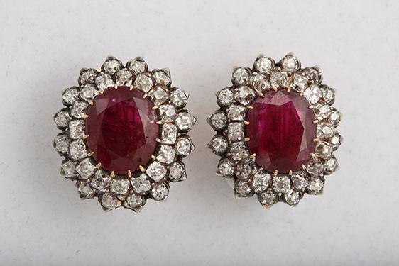 Antique ruby and diamond earring. Circa 1870