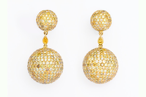 Yellow Diamond Ball Earrings by Pat Saling
