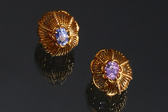 Multi-color Sapphire Earrings by Marshak, Paris. Circa 1950