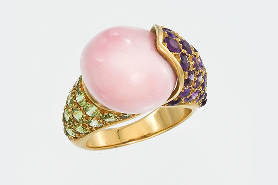 Conch Pearl, Amethyst, & Peridot Ring by Rene Boivin, Paris