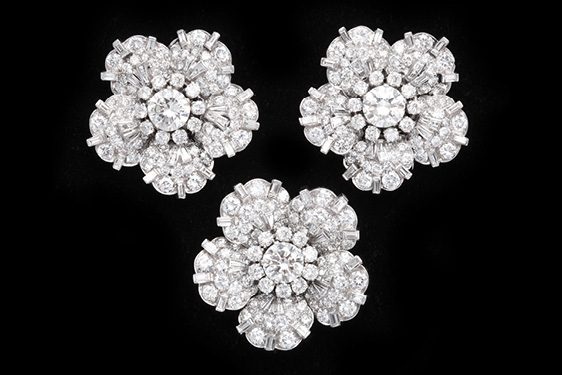 Diamond Flower Earrings in Platinum by Bulgari. Circa 1935