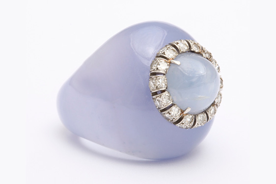 Chalcedony, Diamond, and Star Sapphire Ring by Suzanne Belperron. Circa 1950