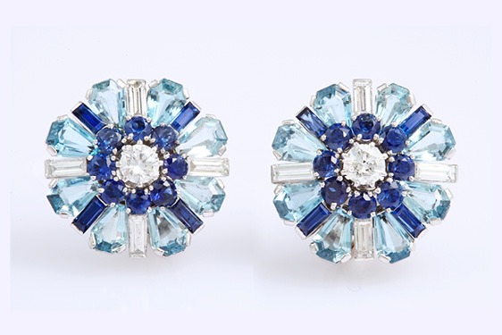 Sapphire & Diamond Earrings. Circa 1960