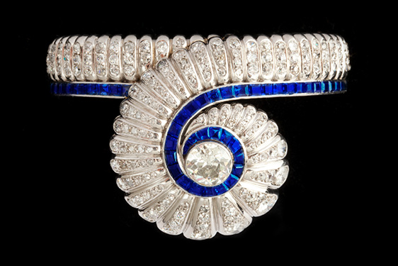 Diamond and Sapphire Coquillage Bangle by Suzanne Belperron