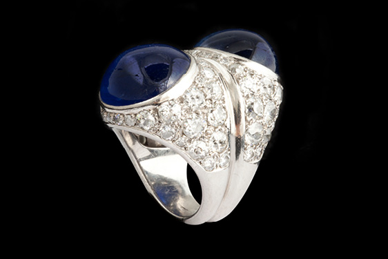 Cabochon Sapphire & Diamond Personal Ring of Suzanne Belperron. Circa 1946