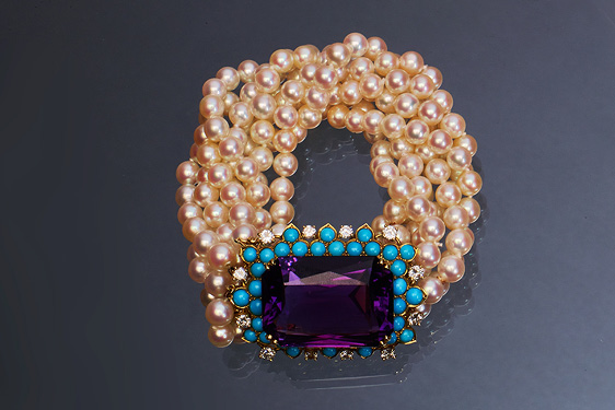Amethyst, Diamond, Turquoise, & and Pearl Bracelet by Cartier, Paris