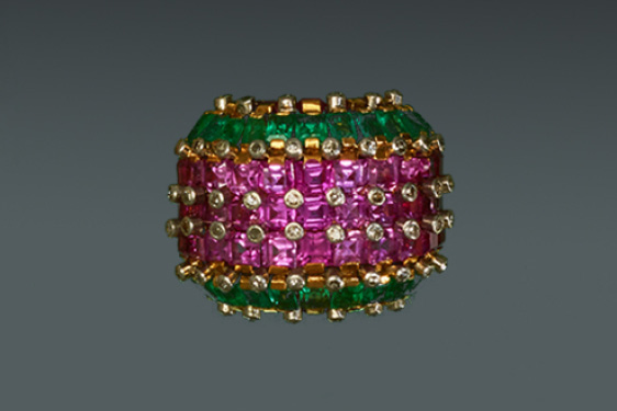 Ruby, Diamond & Emerald Ring by Henri Lavabre, Paris