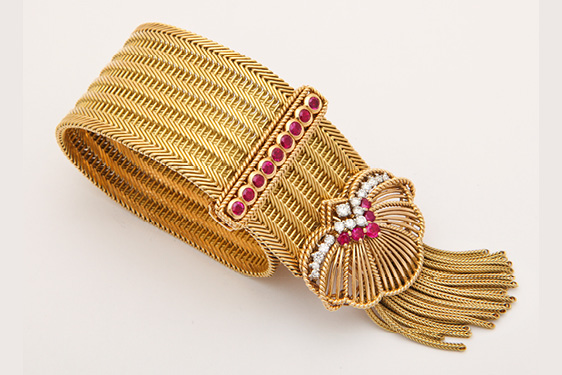 Ruby and Diamond Bracelet with Detachable Clip by Champagnat
