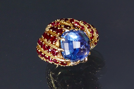 Sapphire and Ruby Ring in Gold by Marshack, Paris