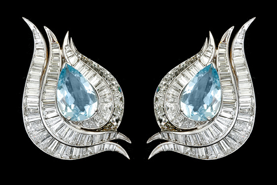 Aqua and Diamond Earrings by Julius Cohen