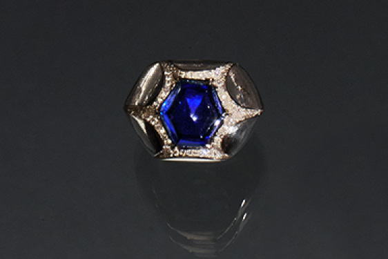 Sugar Loaf Sapphire and Diamond Ring in Platinum