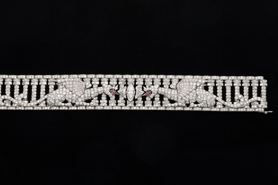 Art Deco Diamond & Ruby Griffin Bracelet designed by Gustav Manz