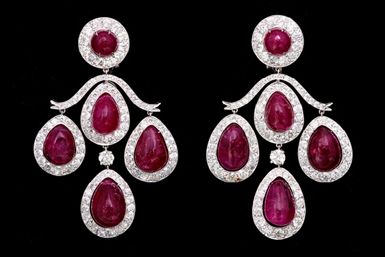Cabochon Ruby & Diamond Earrings by Pat Saling