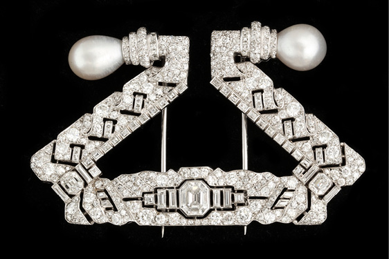 Art Deco Diamond and Natural Pearl Brooch by Rubel